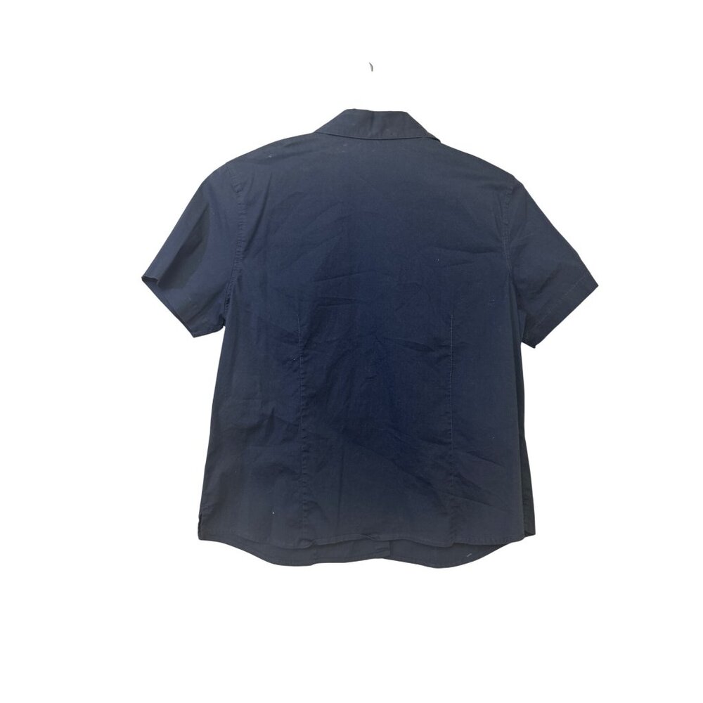 Karen Scott Size Large Button Down Navy Short Sleeve Stretch Cotton Shirt - Picture 3 of 8